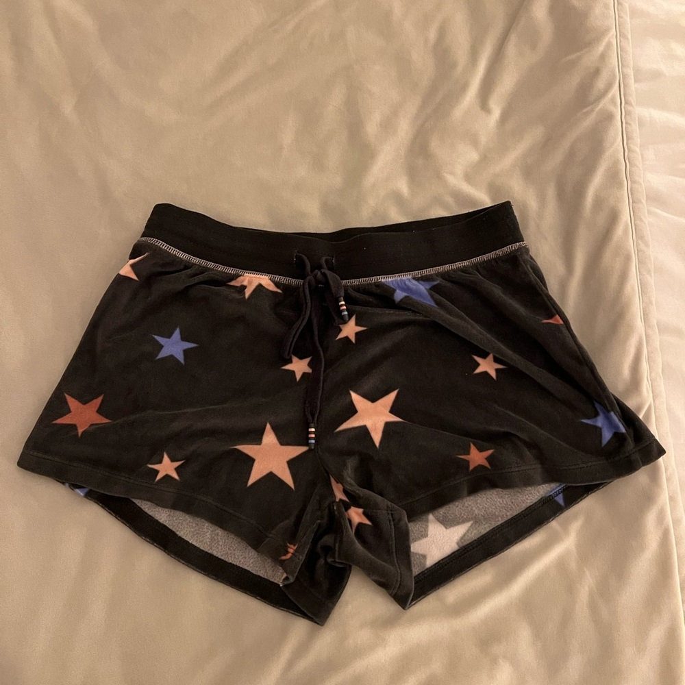 P.J. Salvage Black and Blue Velvet Pajama Shorts with Elastic Waistband